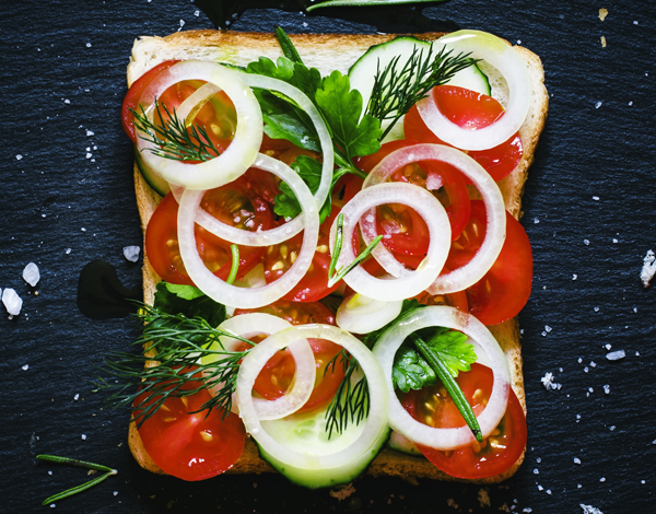 Vegan Cucumber, Tomato and Onion Sandwich with Herbs