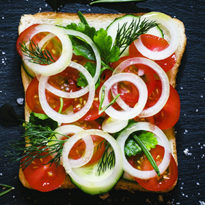 Vegan Cucumber, Tomato and Onion Sandwich with Herbs
