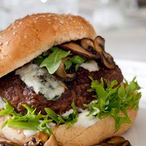 Cherry and Brie Burgers with Rosemary and Grilled Onion