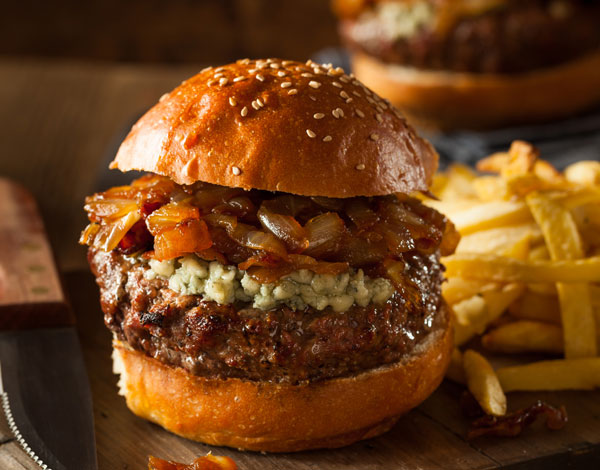 Blue Cheese Burgers with Balsamic Caramelized Onions