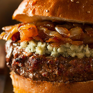Blue Cheese Burgers with Caramelized Onions