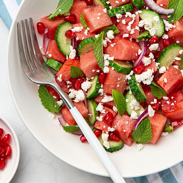 Watermelon and Feta Salad with Cucumber and Mint